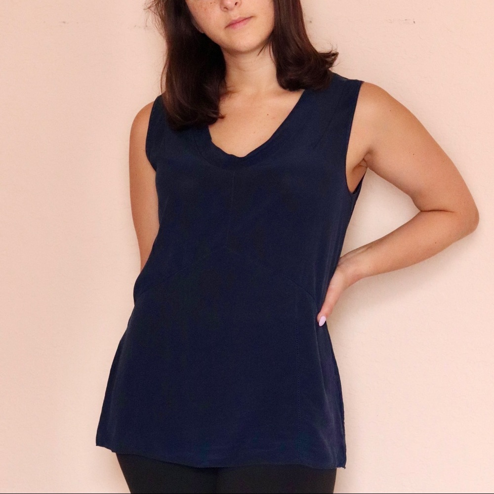 TORY BURCH Silk Tank Top Sleeveless Navy Blue 10